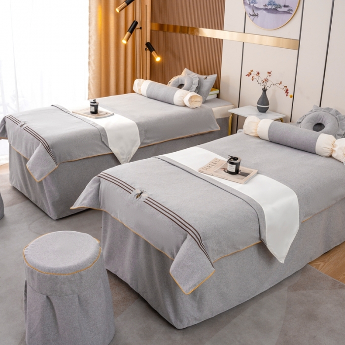 91家纺网 家纺一手货源 找家纺 莉人坊 2023彩棉麻美容床罩-小蜜蜂 小蜜蜂灰色