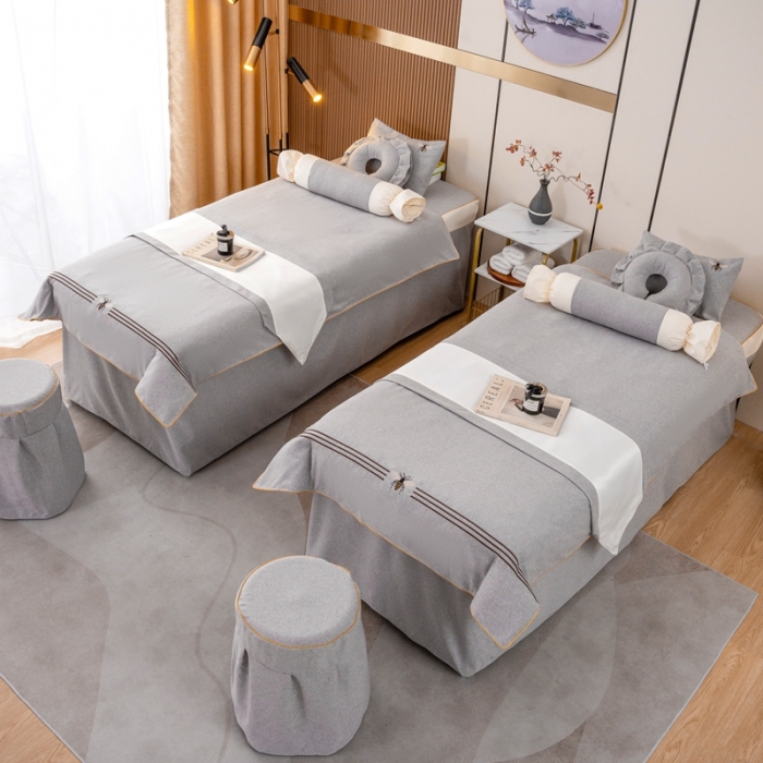 91家纺网 家纺一手货源 找家纺 莉人坊 2023彩棉麻美容床罩-小蜜蜂 小蜜蜂灰色