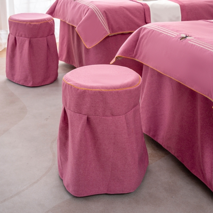 91家纺网 家纺一手货源 找家纺 莉人坊 2023彩棉麻美容床罩-小蜜蜂 小蜜蜂酒红