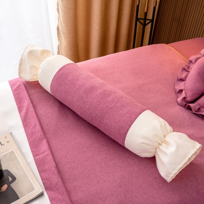 91家纺网 家纺一手货源 找家纺 莉人坊 2023彩棉麻美容床罩-小蜜蜂 小蜜蜂酒红