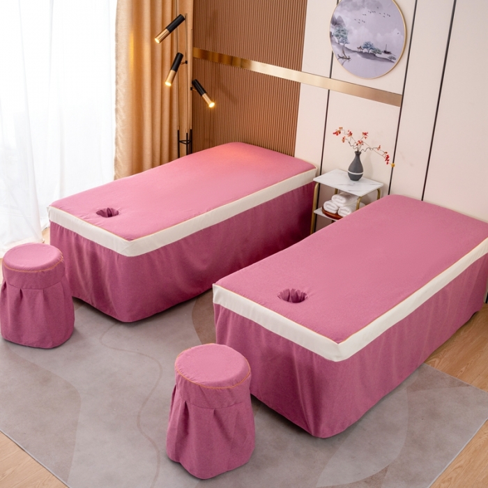 91家纺网 家纺一手货源 找家纺 莉人坊 2023彩棉麻美容床罩-小蜜蜂 小蜜蜂酒红