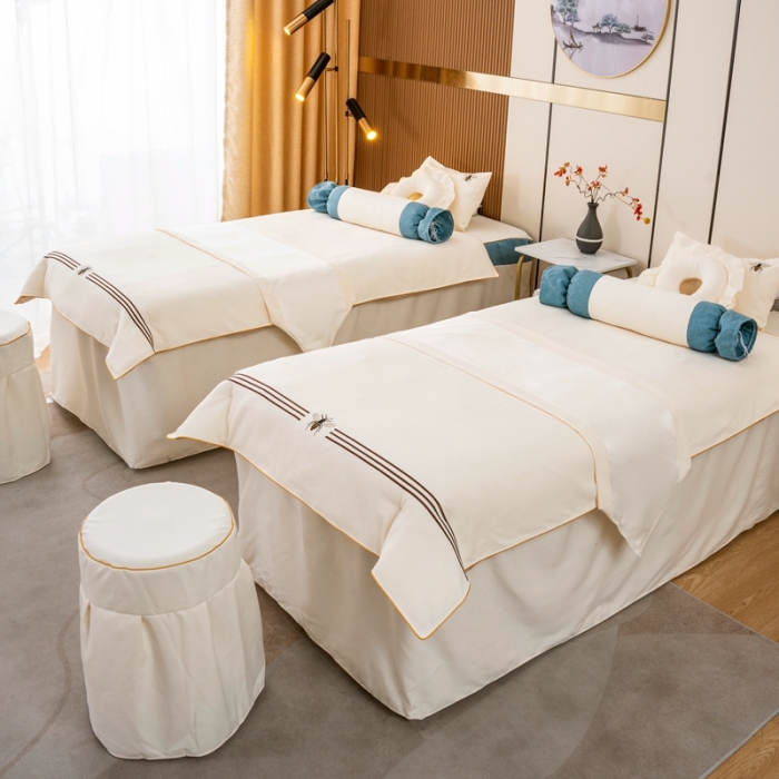 91家纺网 家纺一手货源 找家纺 莉人坊 2023彩棉麻美容床罩-小蜜蜂 小蜜蜂米黄