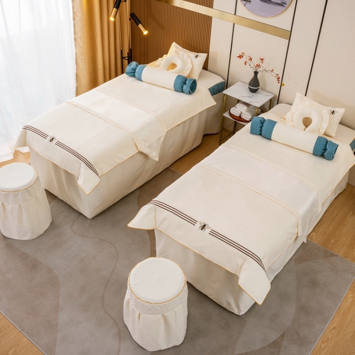 91家纺网 家纺一手货源 找家纺 莉人坊 2023彩棉麻美容床罩-小蜜蜂 小蜜蜂米黄