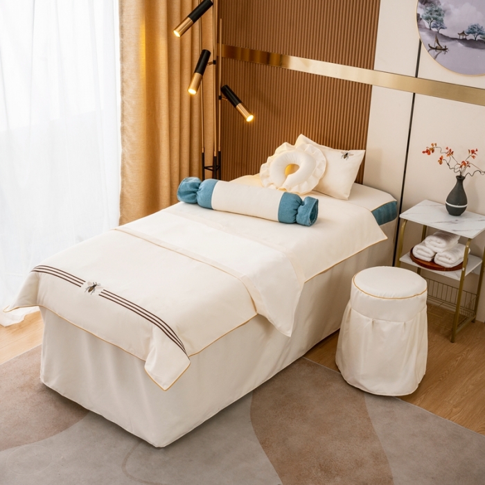 91家纺网 家纺一手货源 找家纺 莉人坊 2023彩棉麻美容床罩-小蜜蜂 小蜜蜂米黄