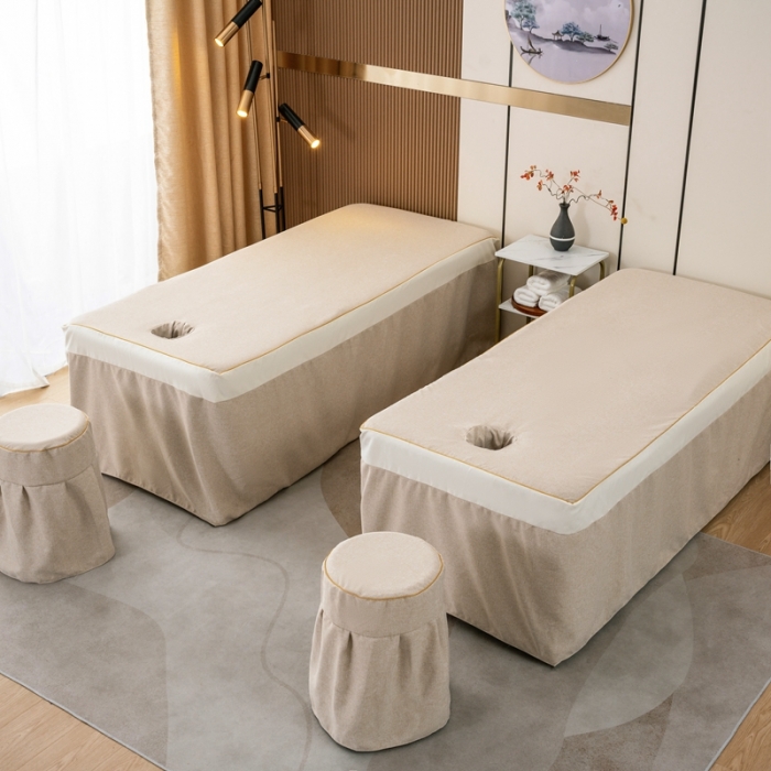 91家纺网 家纺一手货源 找家纺 莉人坊 2023彩棉麻美容床罩-小蜜蜂 小蜜蜂驼色