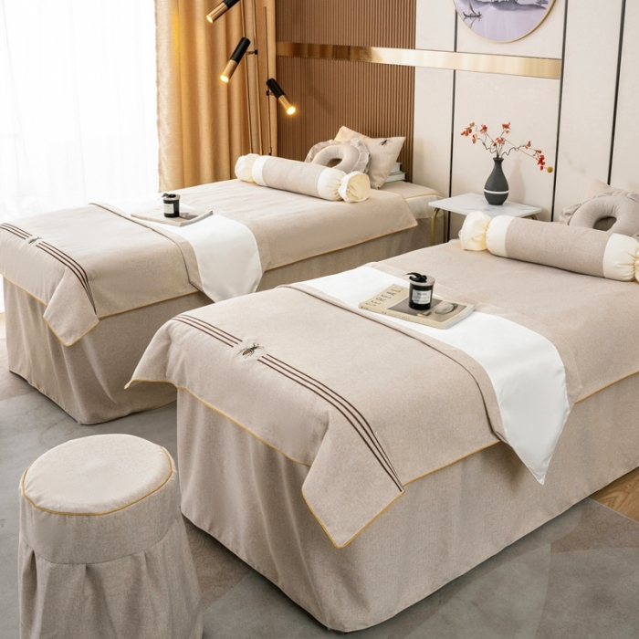 91家纺网 家纺一手货源 找家纺 莉人坊 2023彩棉麻美容床罩-小蜜蜂 小蜜蜂驼色