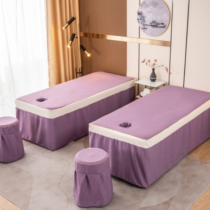 91家纺网 家纺一手货源 找家纺 莉人坊 2023彩棉麻美容床罩-小蜜蜂 小蜜蜂紫色