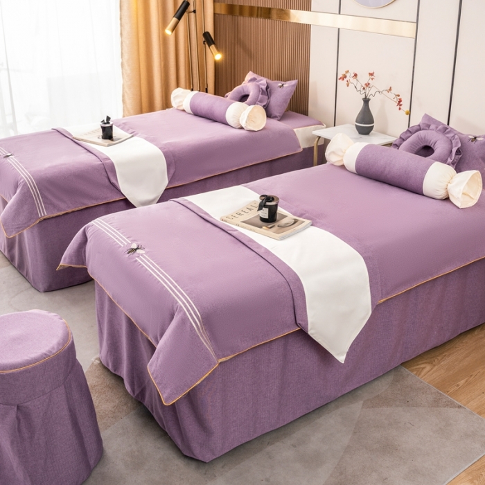 91家纺网 家纺一手货源 找家纺 莉人坊 2023彩棉麻美容床罩-小蜜蜂 小蜜蜂紫色