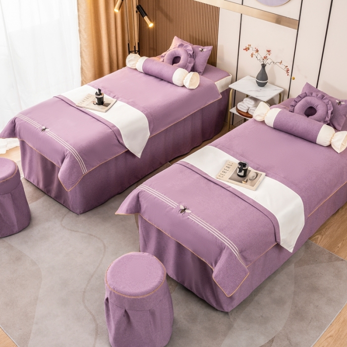 91家纺网 家纺一手货源 找家纺 莉人坊 2023彩棉麻美容床罩-小蜜蜂 小蜜蜂紫色