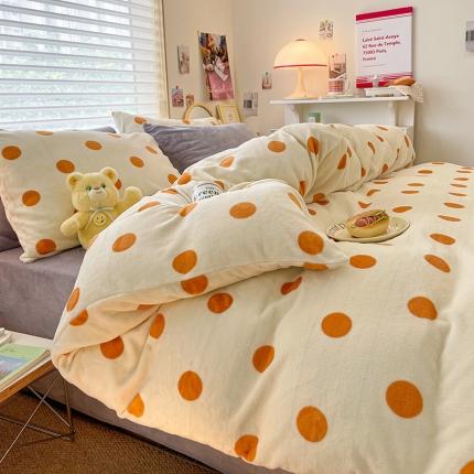 91家纺网 家纺一手货源 找家纺 桃子 新款ins奶油仙女波波加厚牛奶绒系列四件套 仙女波波-奶桔