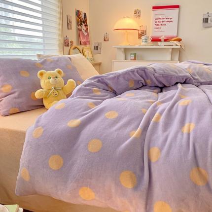 91家纺网 家纺一手货源 找家纺 桃子 新款ins奶油仙女波波加厚牛奶绒系列四件套 仙女波波-紫玉