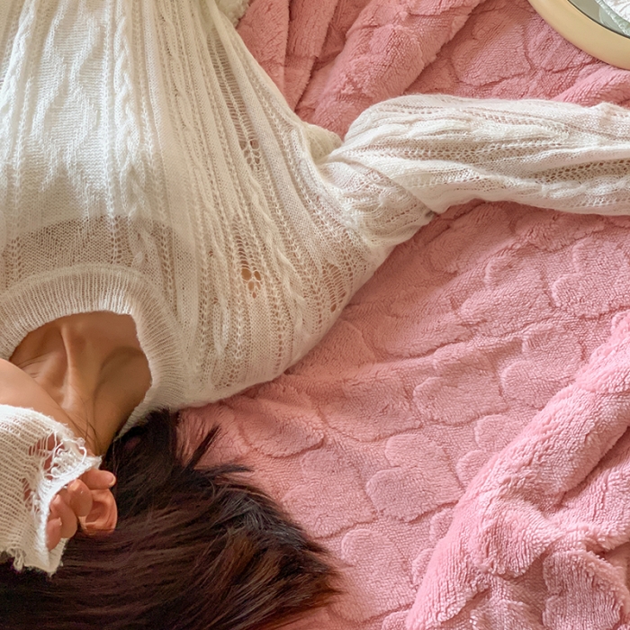 91家纺网 家纺一手货源 找家纺 昔可家纺 2022新款ins风纯色保暖塔塔绒多功能毛毯 爱心粉