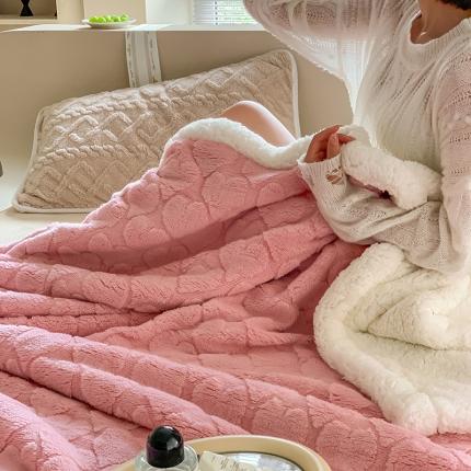 昔可家纺 2022新款ins风纯色保暖塔塔绒多功能毛毯 爱心粉