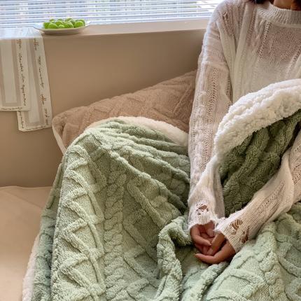 昔可家纺 2022新款ins风纯色保暖塔塔绒多功能毛毯 波纹绿