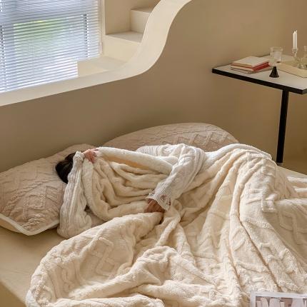 昔可家纺 2022新款ins风纯色保暖塔塔绒多功能毛毯 波纹米色