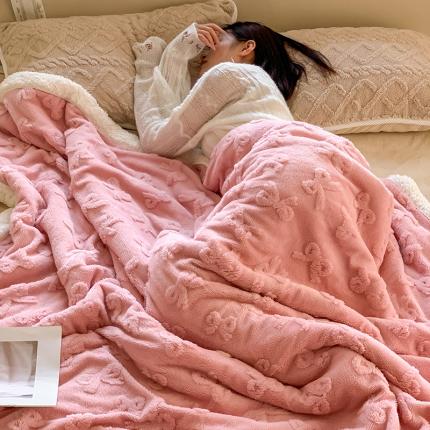 昔可家纺 2022新款ins风纯色保暖塔塔绒多功能毛毯 蝴蝶结粉