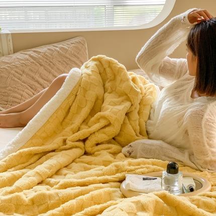 昔可家纺 2022新款ins风纯色保暖塔塔绒多功能毛毯 棋盘格黄