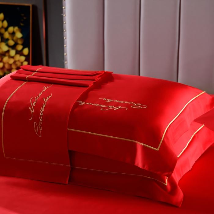 91家纺网 家纺一手货源 找家纺 80支埃及长绒棉时尚绣枕套四件套全棉单件枕套