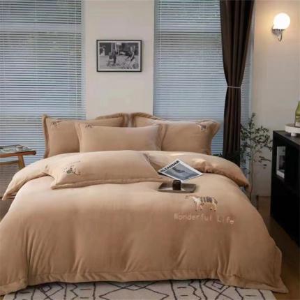 91家纺网 家纺一手货源 找家纺 玖玖爱 2022新款280克婴儿绒保暖四件套 咖