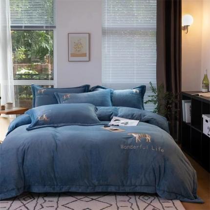 91家纺网 家纺一手货源 找家纺 玖玖爱 2022新款280克婴儿绒保暖四件套 蓝