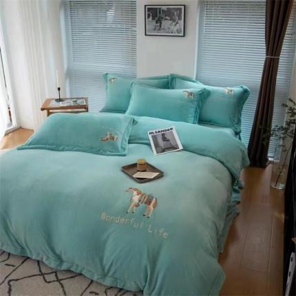 91家纺网 家纺一手货源 找家纺 玖玖爱 2022新款280克婴儿绒保暖四件套 绿