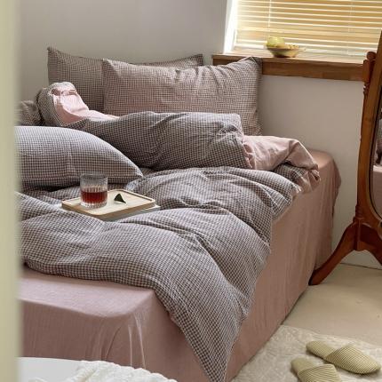 91家纺网 家纺一手货源 找家纺 艾咪 新款全棉水洗棉色织小提花四件套/三件套 青柚-棕