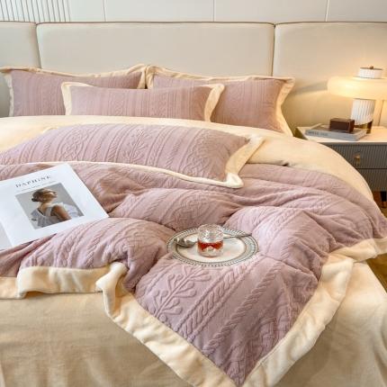 91家纺网 家纺一手货源 找家纺 （总）梦享生活 230高克重欧式烂花全消光亲肤牛奶绒四件套