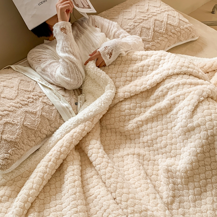 91家纺网 家纺一手货源 找家纺 昔可家纺 2022新款ins风纯色保暖塔塔绒多功能毛毯 小波点米