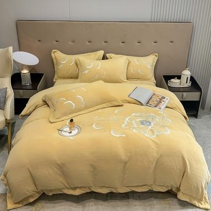 91家纺网 家纺一手货源 找家纺 总芯贝儿2022轻奢加厚保暖雕花牛奶绒绣花宝宝法莱绒四件套