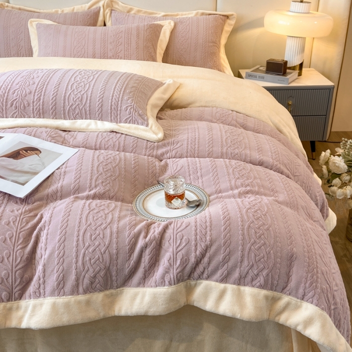 91家纺网 家纺一手货源 找家纺 梦享生活 新款高克重欧式烂花全消光亲肤牛奶绒四件套 欧式烂花-花枝粉