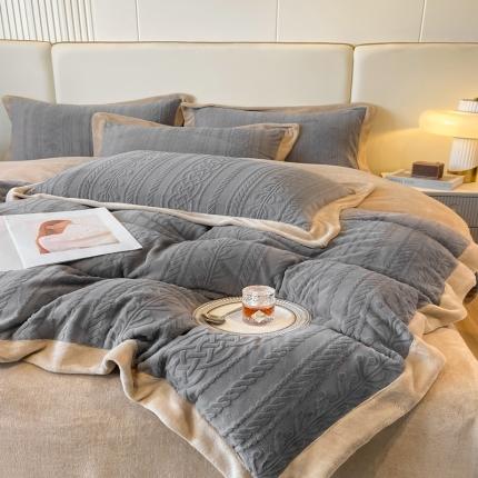 梦享生活 新款高克重欧式烂花全消光亲肤牛奶绒四件套 欧式烂花-花枝灰