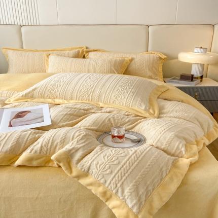 梦享生活 新款高克重欧式烂花全消光亲肤牛奶绒四件套 欧式烂花-花枝奶黄