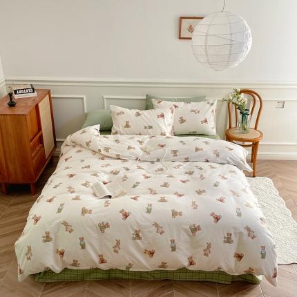 91家纺网 家纺一手货源 找家纺 昔可家纺 2022新款仙女风全棉爱丽丝系列印花四件套 玩偶公仔熊