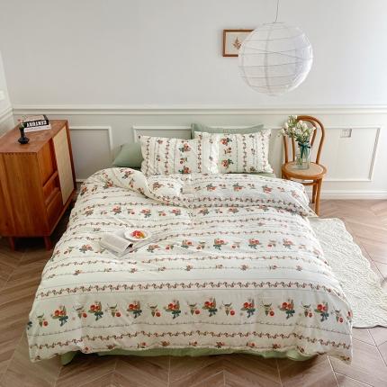 91家纺网 家纺一手货源 找家纺 昔可家纺 2022新款仙女风全棉爱丽丝系列印花四件套 樱桃花