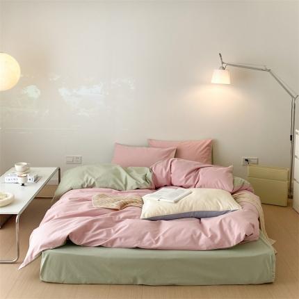 91家纺网 家纺一手货源 找家纺 时光里 2022新款秋冬60支磨毛四件套系列豆沙拼青绿