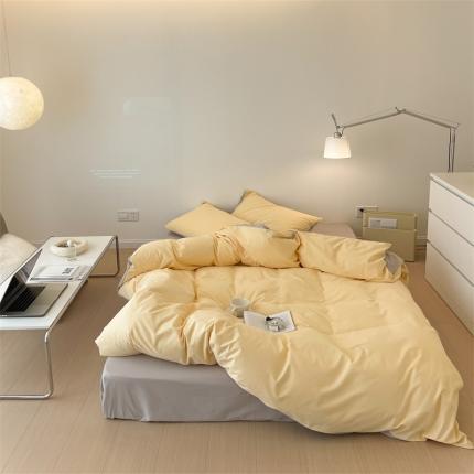 91家纺网 家纺一手货源 找家纺 时光里 2022新款秋冬60支磨毛四件套系列芒果黄拼大麦灰