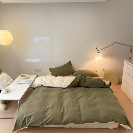 时光里 2022新款秋冬60支磨毛四件套系列抹茶绿拼月牙黄