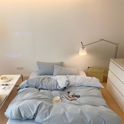 91家纺网 家纺一手货源 找家纺 时光里 2022新款秋冬60支磨毛四件套系列 水蓝拼祖玛蓝