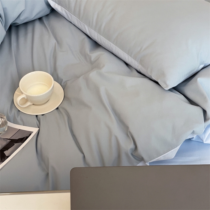 91家纺网 家纺一手货源 找家纺 时光里 2022新款秋冬60支磨毛四件套系列 水蓝拼祖玛蓝