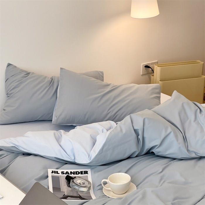 91家纺网 家纺一手货源 找家纺 时光里 2022新款秋冬60支磨毛四件套系列 水蓝拼祖玛蓝