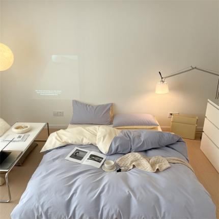 时光里 2022新款秋冬60支磨毛四件套系列薰衣草拼月牙黄