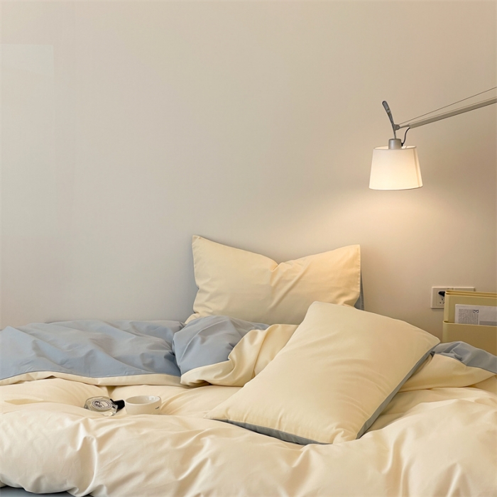 91家纺网 家纺一手货源 找家纺 时光里 2022新款秋冬60支磨毛四件套系列月牙黄拼水蓝