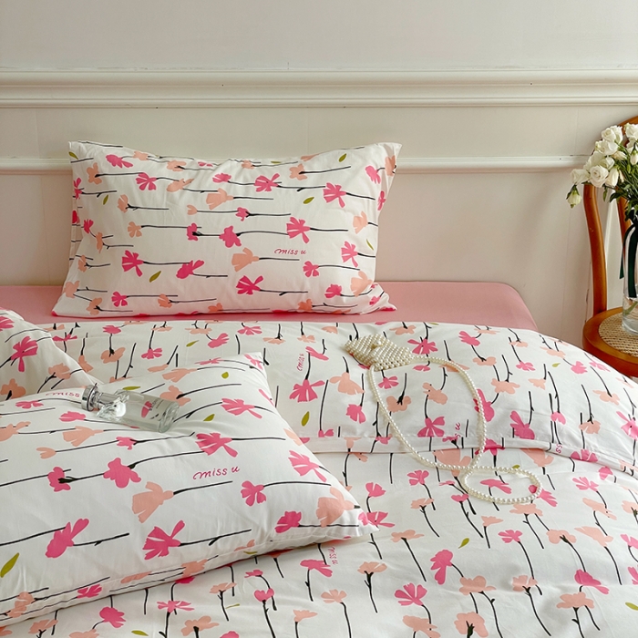 91家纺网 家纺一手货源 找家纺 昔可家纺 2022新款仙女风全棉爱丽丝系列印花四件套 蜜桃花园