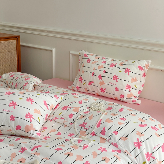 91家纺网 家纺一手货源 找家纺 昔可家纺 2022新款仙女风全棉爱丽丝系列印花四件套 蜜桃花园