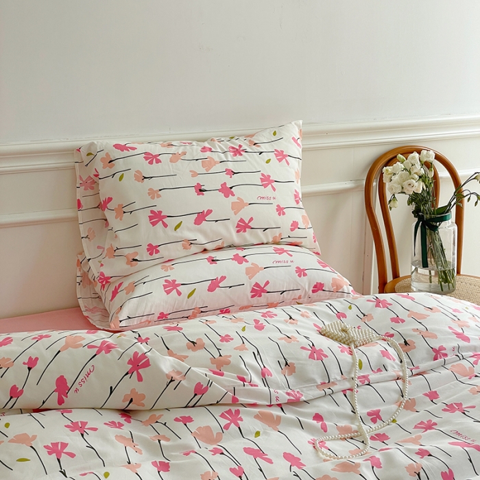 91家纺网 家纺一手货源 找家纺 昔可家纺 2022新款仙女风全棉爱丽丝系列印花四件套 蜜桃花园