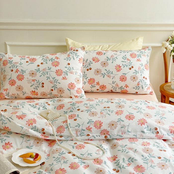 91家纺网 家纺一手货源 找家纺 昔可家纺 2022新款仙女风全棉爱丽丝系列印花四件套 秋日小雏菊