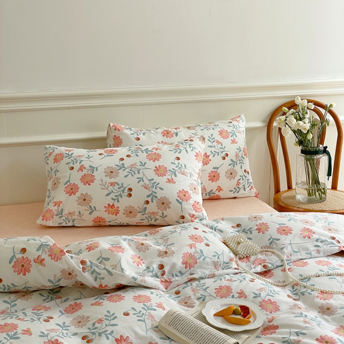 91家纺网 家纺一手货源 找家纺 昔可家纺 2022新款仙女风全棉爱丽丝系列印花四件套 秋日小雏菊