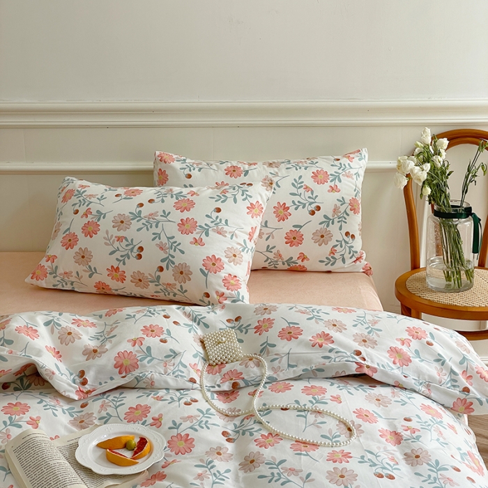 91家纺网 家纺一手货源 找家纺 昔可家纺 2022新款仙女风全棉爱丽丝系列印花四件套 秋日小雏菊