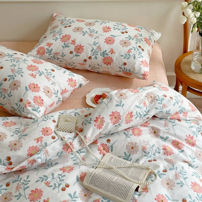 91家纺网 家纺一手货源 找家纺 昔可家纺 2022新款仙女风全棉爱丽丝系列印花四件套 秋日小雏菊