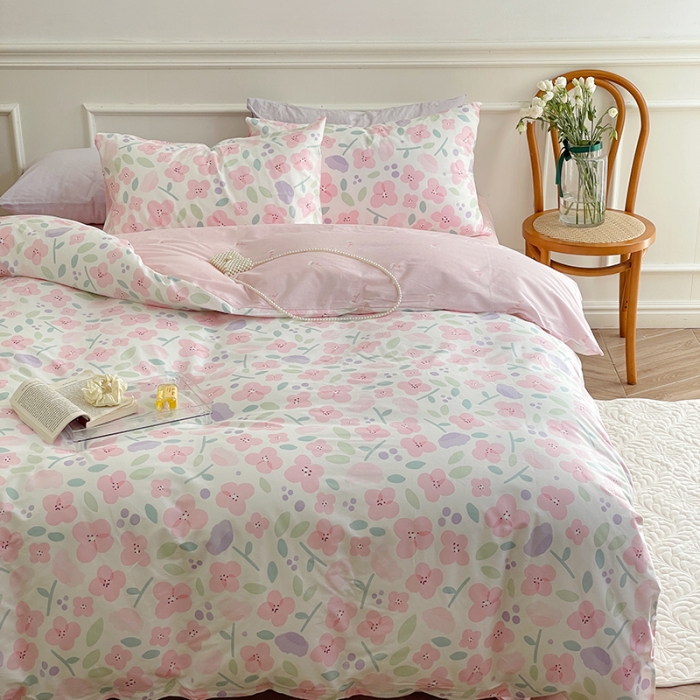 91家纺网 家纺一手货源 找家纺 昔可家纺 2022新款仙女风全棉爱丽丝系列印花四件套 桃之夭夭